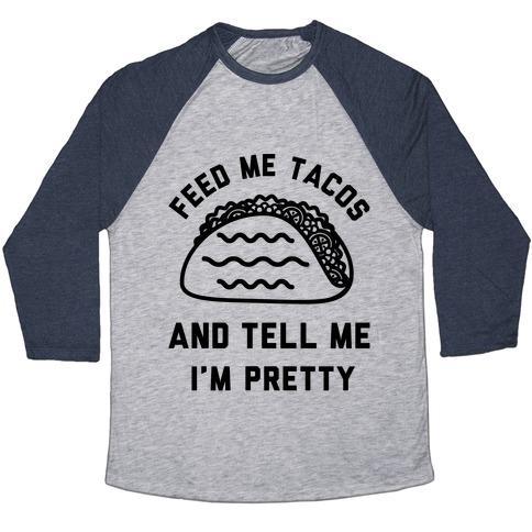 Virgin Teez  Baseball Tee Unisex Tri-Blend Baseball Tee / small / Athletic Gray / Navy FEED ME TACOS UNISEX TRI-BLEND BASEBALL TEE