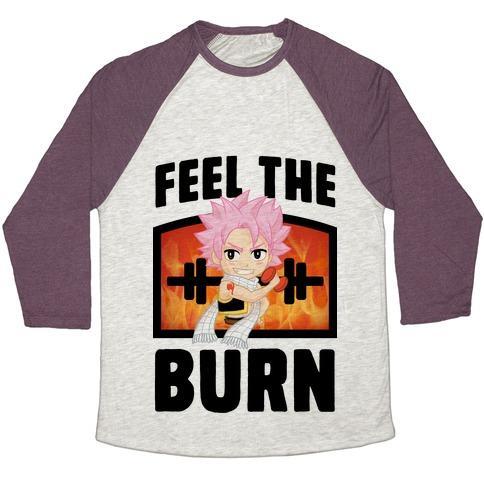 Virgin Teez  Baseball Tee Unisex Tri-Blend Baseball Tee / small / Oatmeal / Maroon FEEL THE BURN (NATSU) UNISEX TRI-BLEND BASEBALL TEE
