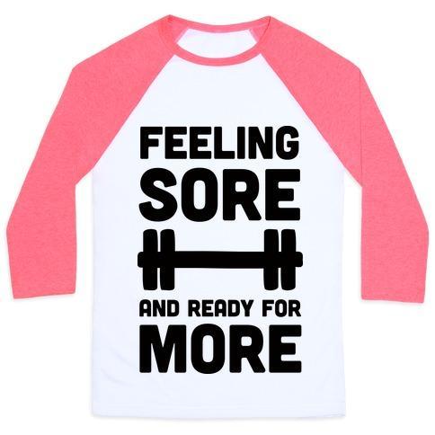 Virgin Teez  Baseball Tee Unisex Classic Baseball Tee / x-small / White/Neon Pink FEELING SORE AND READY FOR MORE UNISEX CLASSIC BASEBALL TEE