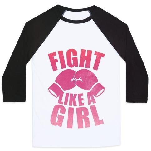 Virgin Teez  Baseball Tee Unisex Classic Baseball Tee / x-small / White/Black FIGHT LIKE A GIRL UNISEX CLASSIC BASEBALL TEE