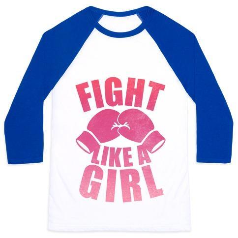 Virgin Teez  Baseball Tee Unisex Classic Baseball Tee / x-small / White/Blue FIGHT LIKE A GIRL UNISEX CLASSIC BASEBALL TEE