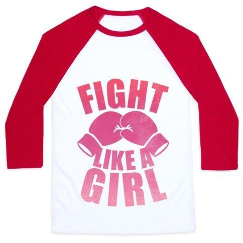 Virgin Teez  Baseball Tee Unisex Classic Baseball Tee / x-small / White/Red FIGHT LIKE A GIRL UNISEX CLASSIC BASEBALL TEE