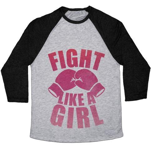 Virgin Teez  Baseball Tee Unisex Tri-Blend Baseball Tee / small / Athletic Gray / Black FIGHT LIKE A GIRL UNISEX TRI-BLEND BASEBALL TEE