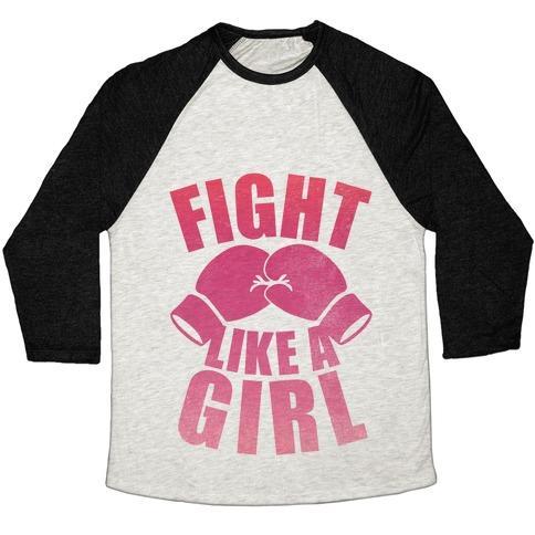 Virgin Teez  Baseball Tee Unisex Tri-Blend Baseball Tee / small / Oatmeal / Black FIGHT LIKE A GIRL UNISEX TRI-BLEND BASEBALL TEE