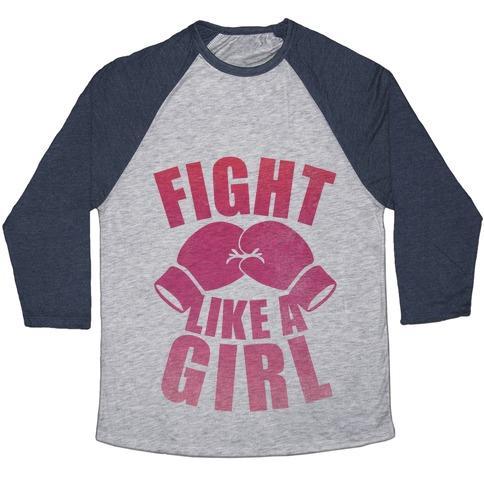 Virgin Teez  Baseball Tee Unisex Tri-Blend Baseball Tee / small / Athletic Gray / Navy FIGHT LIKE A GIRL UNISEX TRI-BLEND BASEBALL TEE