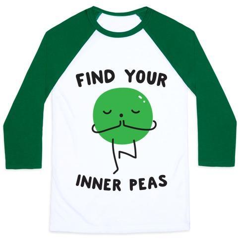 Virgin Teez  Baseball Tee Unisex Classic Baseball Tee / x-small / White/Dark Green FIND YOUR INNER PEAS UNISEX CLASSIC BASEBALL TEE