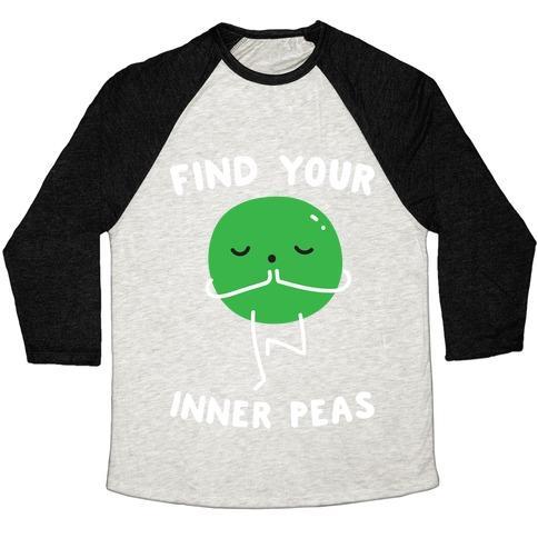 Virgin Teez  Baseball Tee Unisex Tri-Blend Baseball Tee / small / Oatmeal / Black FIND YOUR INNER PEAS UNISEX TRI-BLEND BASEBALL TEE