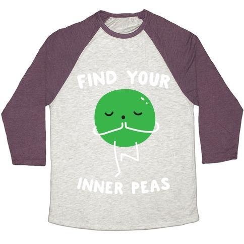 Virgin Teez  Baseball Tee Unisex Tri-Blend Baseball Tee / small / Oatmeal / Maroon FIND YOUR INNER PEAS UNISEX TRI-BLEND BASEBALL TEE