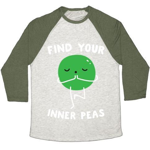 Virgin Teez  Baseball Tee Unisex Tri-Blend Baseball Tee / small / Oatmeal / Moss FIND YOUR INNER PEAS UNISEX TRI-BLEND BASEBALL TEE