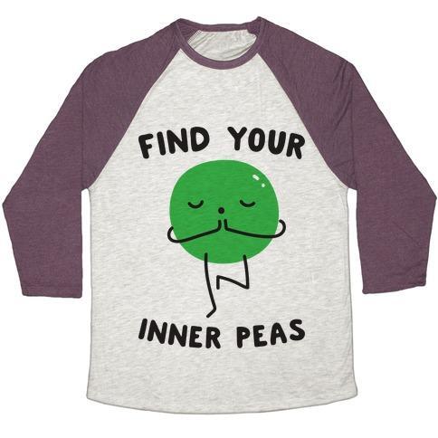 Virgin Teez  Baseball Tee Unisex Tri-Blend Baseball Tee / small / Oatmeal / Maroon FIND YOUR INNER PEAS UNISEX TRI-BLEND BASEBALL TEE