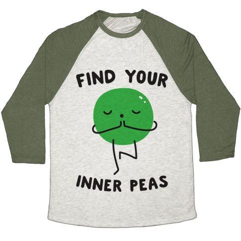 Virgin Teez  Baseball Tee Unisex Tri-Blend Baseball Tee / small / Oatmeal / Moss FIND YOUR INNER PEAS UNISEX TRI-BLEND BASEBALL TEE