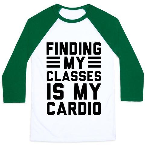 Virgin Teez  Baseball Tee Unisex Classic Baseball Tee / x-small / White/Dark Green FINDING MY CLASSES IS MY CARDIO UNISEX CLASSIC BASEBALL TEE