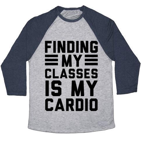 Virgin Teez  Baseball Tee Unisex Tri-Blend Baseball Tee / small / Athletic Gray / Navy FINDING MY CLASSES IS MY CARDIO UNISEX TRI-BLEND BASEBALL TEE