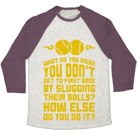Virgin Teez  Baseball Tee Unisex Tri-Blend Baseball Tee / small / Oatmeal / Maroon FIRST BASE UNISEX TRI-BLEND BASEBALL TEE