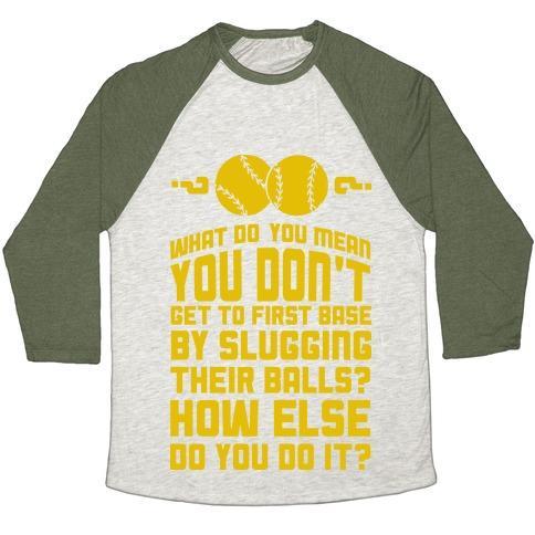 Virgin Teez  Baseball Tee Unisex Tri-Blend Baseball Tee / small / Oatmeal / Moss FIRST BASE UNISEX TRI-BLEND BASEBALL TEE