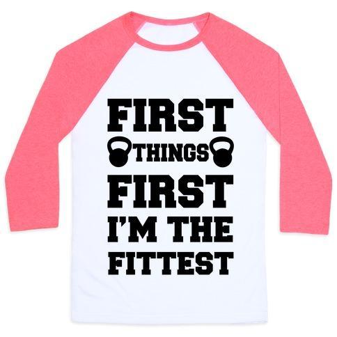 Virgin Teez  Baseball Tee Unisex Classic Baseball Tee / x-small / White/Neon Pink FIRST THINGS FIRST I'M THE FITTEST UNISEX CLASSIC BASEBALL TEE