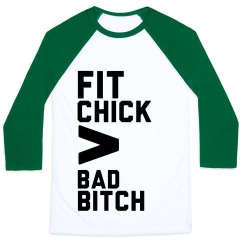 Virgin Teez  Baseball Tee Unisex Classic Baseball Tee / x-small / White/Dark Green FIT CHICK > BAD BITCH UNISEX CLASSIC BASEBALL TEE