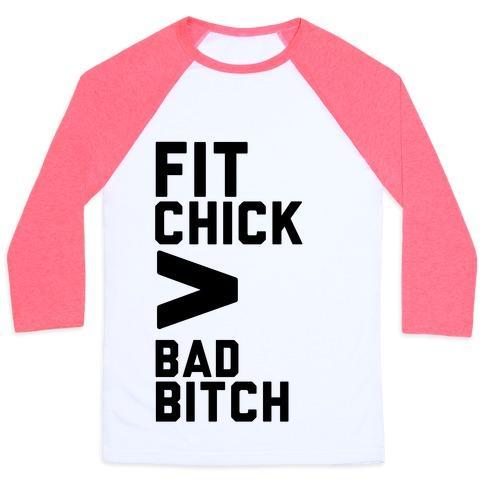 Virgin Teez  Baseball Tee Unisex Classic Baseball Tee / x-small / White/Neon Pink FIT CHICK > BAD BITCH UNISEX CLASSIC BASEBALL TEE