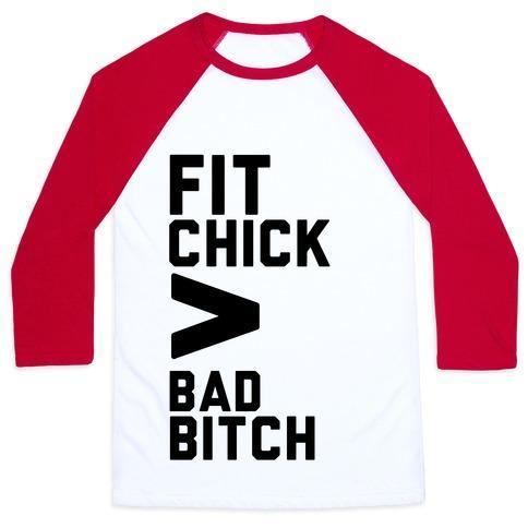 Virgin Teez  Baseball Tee Unisex Classic Baseball Tee / x-small / White/Red FIT CHICK > BAD BITCH UNISEX CLASSIC BASEBALL TEE