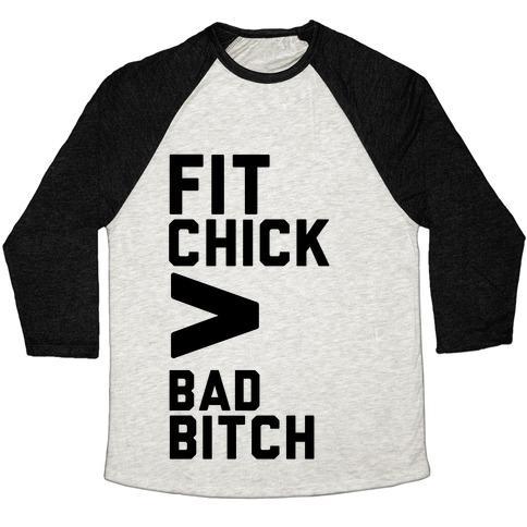 Virgin Teez  Baseball Tee Unisex Tri-Blend Baseball Tee / small / Oatmeal / Black FIT CHICK > BAD BITCH UNISEX TRI-BLEND BASEBALL TEE