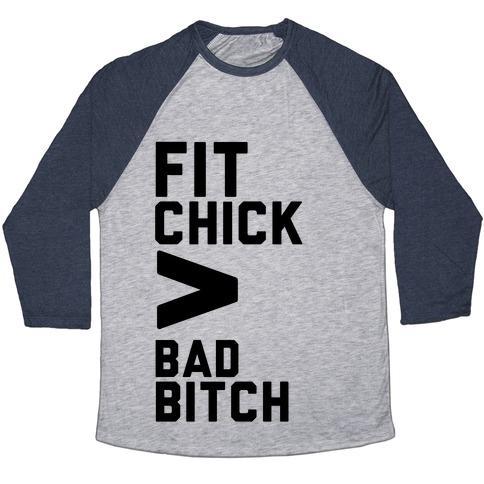 Virgin Teez  Baseball Tee Unisex Tri-Blend Baseball Tee / small / Athletic Gray / Navy FIT CHICK > BAD BITCH UNISEX TRI-BLEND BASEBALL TEE