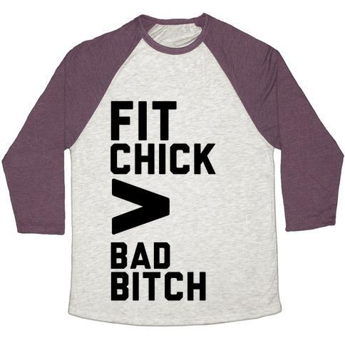Virgin Teez  Baseball Tee Unisex Tri-Blend Baseball Tee / small / Oatmeal / Maroon FIT CHICK > BAD BITCH UNISEX TRI-BLEND BASEBALL TEE