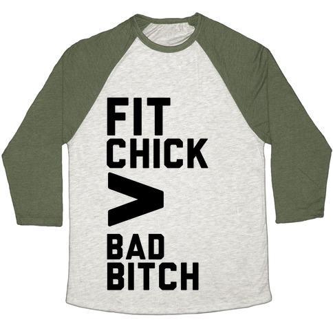 Virgin Teez  Baseball Tee Unisex Tri-Blend Baseball Tee / small / Oatmeal / Moss FIT CHICK > BAD BITCH UNISEX TRI-BLEND BASEBALL TEE