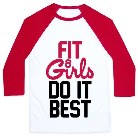 Virgin Teez  Baseball Tee Unisex Classic Baseball Tee / x-small / White/Red FIT GIRLS DO IT BEST UNISEX CLASSIC BASEBALL TEE