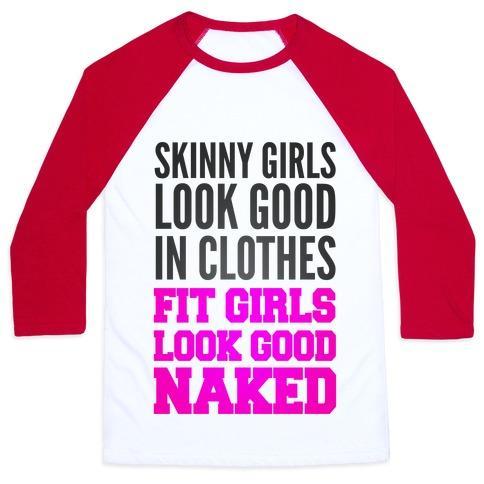 Virgin Teez  Baseball Tee Unisex Classic Baseball Tee / x-small / White/Red FIT GIRLS LOOK GOOD NAKED (TANK) UNISEX CLASSIC BASEBALL TEE