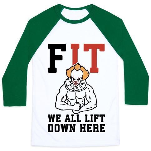 Virgin Teez  Baseball Tee Unisex Classic Baseball Tee / x-small / White/Dark Green FIT WE ALL LIFT DOWN HERE PARODY UNISEX CLASSIC BASEBALL TEE