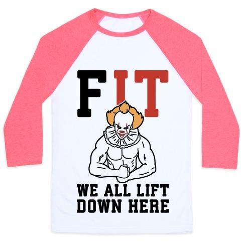 FIT WE ALL LIFT DOWN HERE PARODY UNISEX CLASSIC BASEBALL TEE