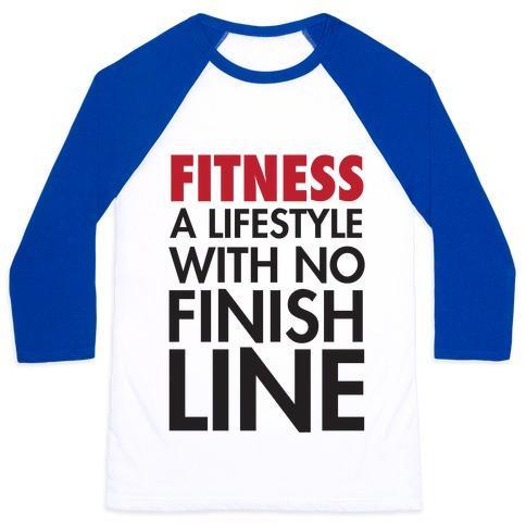 Virgin Teez  Baseball Tee Unisex Classic Baseball Tee / x-small / White/Blue FITNESS: A LIFESTYLE WITH NO FINISHLINE UNISEX CLASSIC BASEBALL TEE