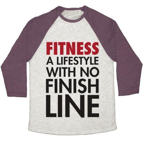 Virgin Teez  Baseball Tee Unisex Tri-Blend Baseball Tee / small / Oatmeal / Maroon FITNESS: A LIFESTYLE WITH NO FINISHLINE UNISEX TRI-BLEND BASEBALL TEE