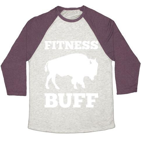 Virgin Teez  Baseball Tee Unisex Tri-Blend Baseball Tee / small / Oatmeal / Maroon FITNESS BUFF UNISEX TRI-BLEND BASEBALL TEE