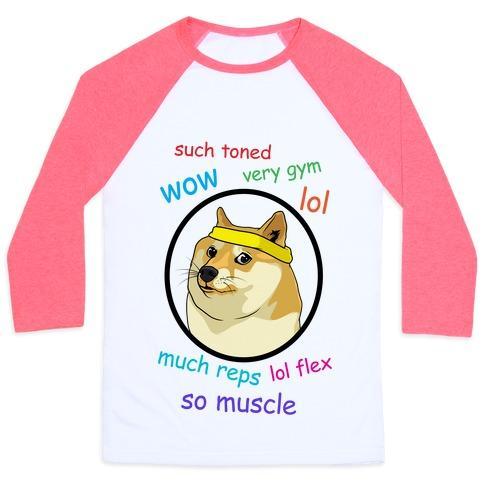 Virgin Teez  Baseball Tee Unisex Classic Baseball Tee / x-small / White/Neon Pink FITNESS DOGE (COLOR) UNISEX CLASSIC BASEBALL TEE