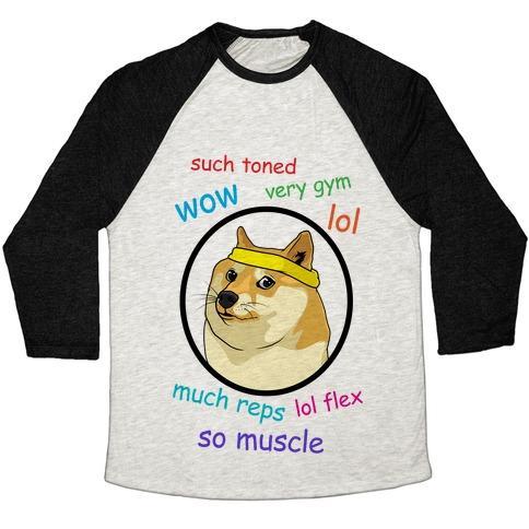 Virgin Teez  Baseball Tee Unisex Tri-Blend Baseball Tee / small / Oatmeal / Black FITNESS DOGE (COLOR) UNISEX TRI-BLEND BASEBALL TEE