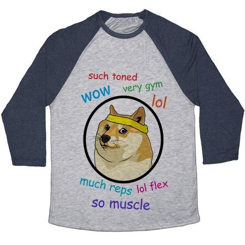 Virgin Teez  Baseball Tee Unisex Tri-Blend Baseball Tee / small / Athletic Gray / Navy FITNESS DOGE (COLOR) UNISEX TRI-BLEND BASEBALL TEE