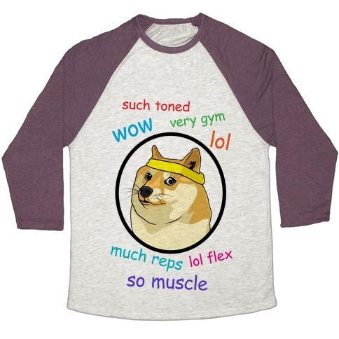 Virgin Teez  Baseball Tee Unisex Tri-Blend Baseball Tee / small / Oatmeal / Maroon FITNESS DOGE (COLOR) UNISEX TRI-BLEND BASEBALL TEE