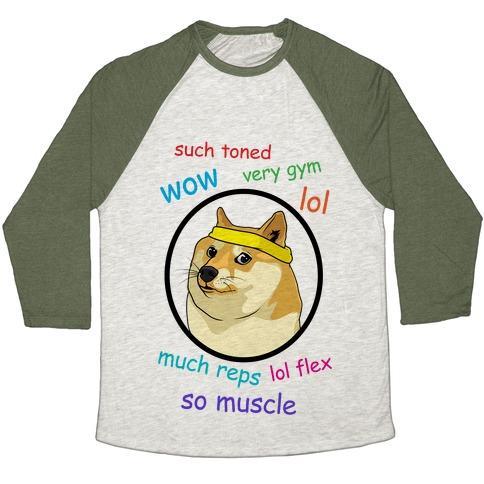 Virgin Teez  Baseball Tee Unisex Tri-Blend Baseball Tee / small / Oatmeal / Moss FITNESS DOGE (COLOR) UNISEX TRI-BLEND BASEBALL TEE