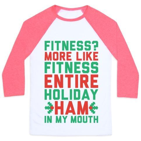 Virgin Teez  Baseball Tee Unisex Classic Baseball Tee / x-small / White/Neon Pink FITNESS ENTIRE HOLIDAY HAM IN MY MOUTH UNISEX CLASSIC BASEBALL TEE
