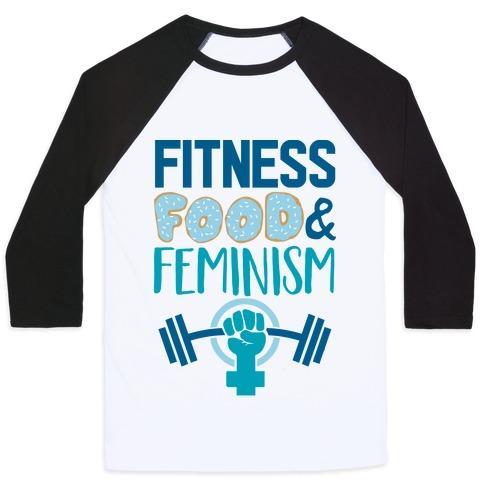 Virgin Teez  Baseball Tee Unisex Classic Baseball Tee / x-small / White/Black FITNESS, FOOD, AND FEMINISM UNISEX CLASSIC BASEBALL TEE
