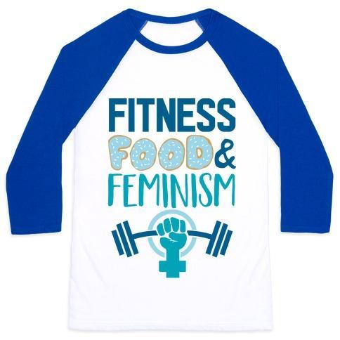 Virgin Teez  Baseball Tee Unisex Classic Baseball Tee / x-small / White/Blue FITNESS, FOOD, AND FEMINISM UNISEX CLASSIC BASEBALL TEE