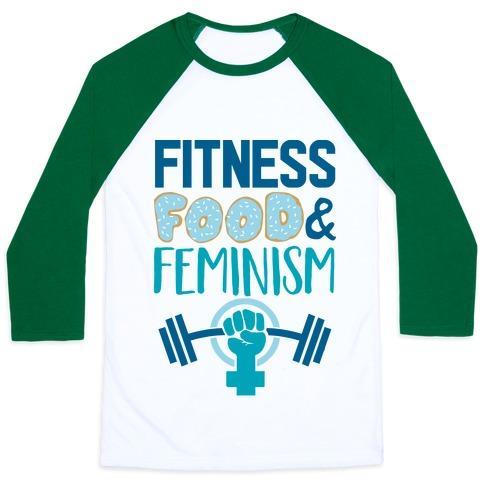Virgin Teez  Baseball Tee Unisex Classic Baseball Tee / x-small / White/Dark Green FITNESS, FOOD, AND FEMINISM UNISEX CLASSIC BASEBALL TEE