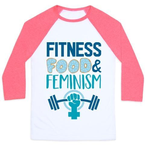 Virgin Teez  Baseball Tee Unisex Classic Baseball Tee / x-small / White/Neon Pink FITNESS, FOOD, AND FEMINISM UNISEX CLASSIC BASEBALL TEE
