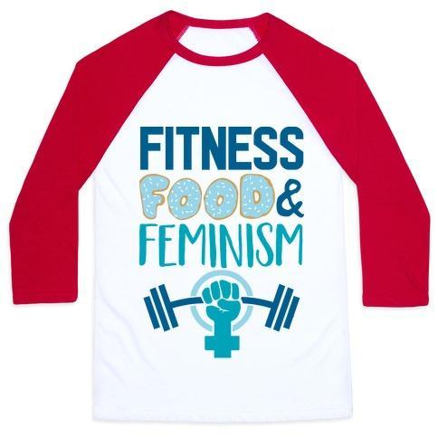 Virgin Teez  Baseball Tee Unisex Classic Baseball Tee / x-small / White/Red FITNESS, FOOD, AND FEMINISM UNISEX CLASSIC BASEBALL TEE
