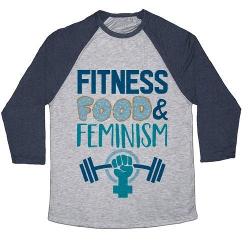 Virgin Teez  Baseball Tee Unisex Tri-Blend Baseball Tee / small / Athletic Gray / Navy FITNESS, FOOD, AND FEMINISM UNISEX TRI-BLEND BASEBALL TEE