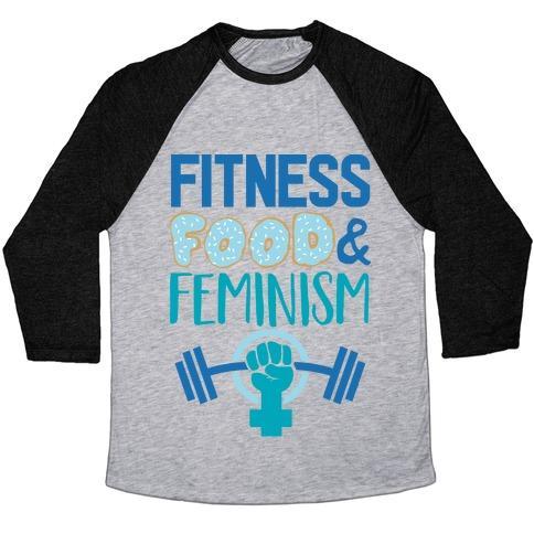 Virgin Teez  Baseball Tee Unisex Tri-Blend Baseball Tee / small / Athletic Gray / Black FITNESS, FOOD, AND FEMINISM UNISEX TRI-BLEND BASEBALL TEE