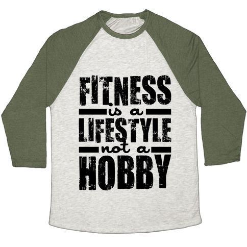 Virgin Teez  Baseball Tee Unisex Tri-Blend Baseball Tee / small / Oatmeal / Moss FITNESS IS A LIFESTYLE UNISEX TRI-BLEND BASEBALL TEE