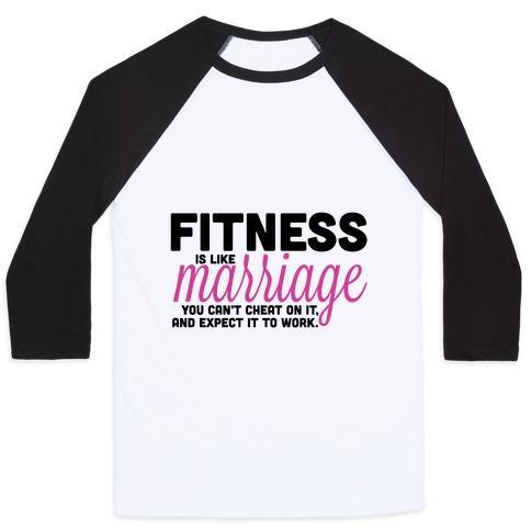 Virgin Teez  Baseball Tee Unisex Classic Baseball Tee / x-small / White/Black FITNESS IS LIKE MARRIAGE UNISEX CLASSIC BASEBALL TEE