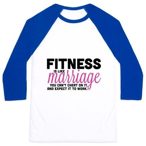 Virgin Teez  Baseball Tee Unisex Classic Baseball Tee / x-small / White/Blue FITNESS IS LIKE MARRIAGE UNISEX CLASSIC BASEBALL TEE
